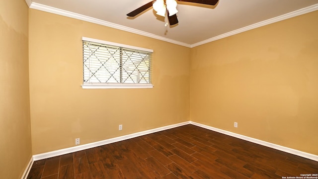 8526 Glen Breeze, San Antonio, TX 78239 - unfurnished room with baseboards, ceiling fan, dark wood finished floors, and ornamental molding