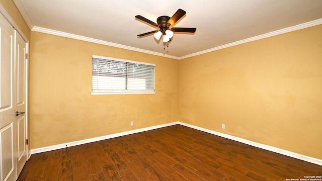8526 Glen Breeze, San Antonio, TX 78239 - spare room featuring baseboards, a ceiling fan, wood finished floors, and crown molding