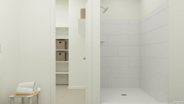 bathroom with a stall shower