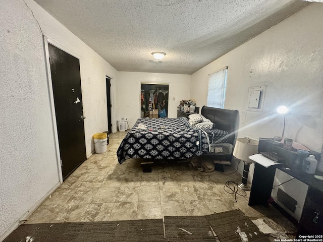 941 Potomac, San Antonio, TX 78202 - bedroom with a textured wall, a textured ceiling, a closet, and a spacious closet