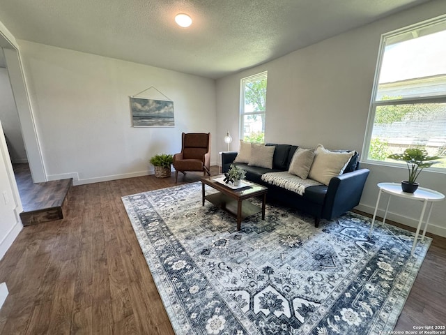 419 W Culberson, Sabinal, TX 78881 - living area with wood finished floors, a textured ceiling, and baseboards