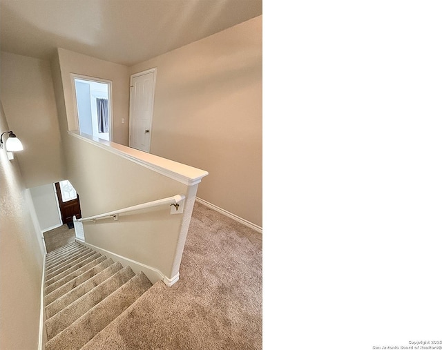 staircase with carpet and baseboards