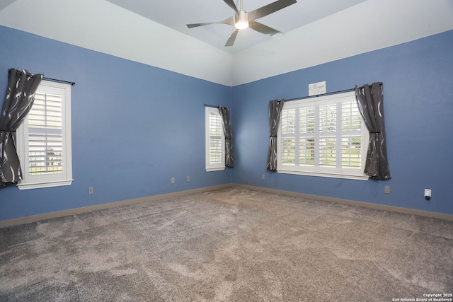 1181 County Road 4516, Castroville, TX 78009 - unfurnished room featuring a ceiling fan, carpet flooring, baseboards, and lofted ceiling