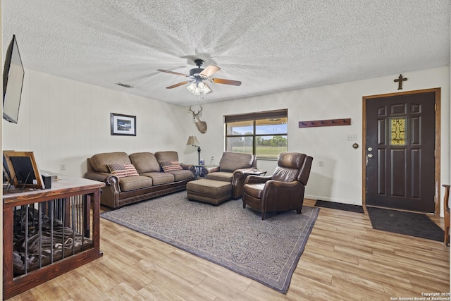 2050 Adj Ln, Fredericksburg, TX 78624 - living area with a ceiling fan, light wood-type flooring, and a textured ceiling