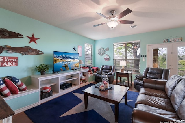 315 E Klein, New Braunfels, TX 78130 - living room featuring french doors and a ceiling fan