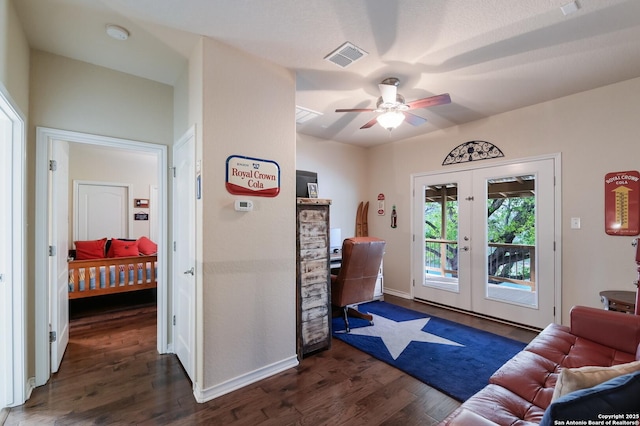 315 E Klein, New Braunfels, TX 78130 - entryway with french doors, dark wood-style floors, a ceiling fan, and baseboards