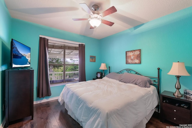 315 E Klein, New Braunfels, TX 78130 - bedroom with wood finished floors, baseboards, and a ceiling fan