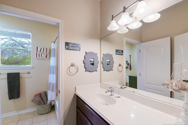 315 E Klein, New Braunfels, TX 78130 - full bathroom with vanity, tile patterned floors, and a chandelier