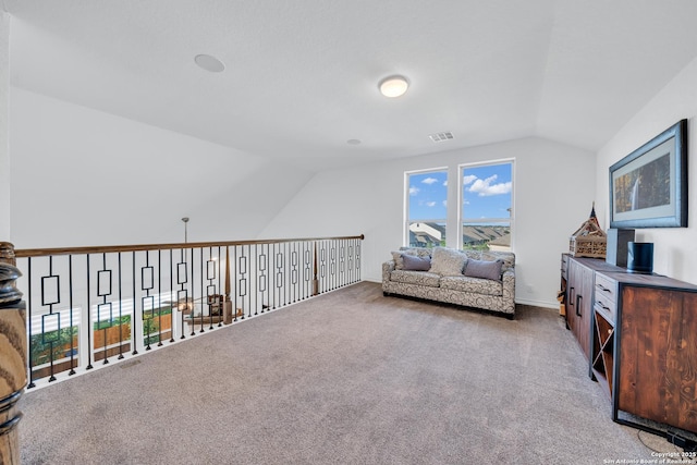 11109 Molly Run, San Antonio, TX 78254 - living area featuring lofted ceiling, carpet, and baseboards