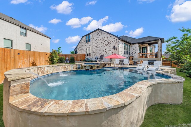 11109 Molly Run, San Antonio, TX 78254 - view of pool with a fenced backyard, a patio, and a pool with connected hot tub