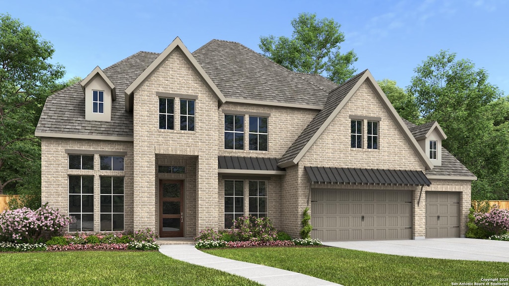 329 Sanders Crk, Boerne, TX 78006 - view of front of house featuring a front yard, driveway, and brick siding