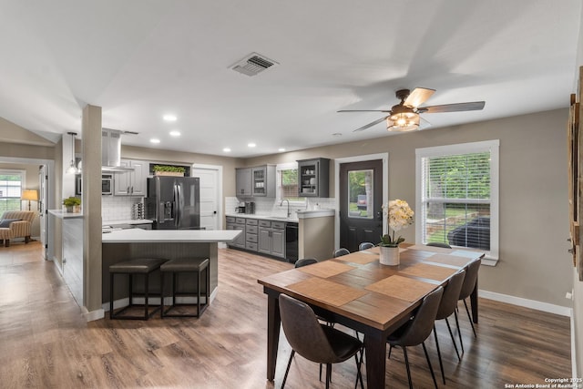 296 Cherokee Dr, Bandera, TX 78003 - dining space featuring plenty of natural light, a ceiling fan, recessed lighting, baseboards, and wood finished floors