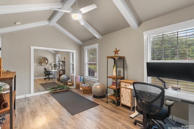 296 Cherokee Dr, Bandera, TX 78003 - office with light wood-style flooring, a ceiling fan, and healthy amount of natural light