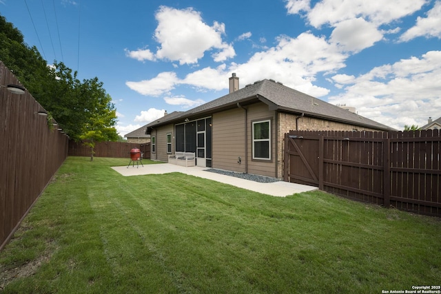 1041 Water Oak, Schertz, TX 78154 - back of house with a patio area, a chimney, a shingled roof, and a gate