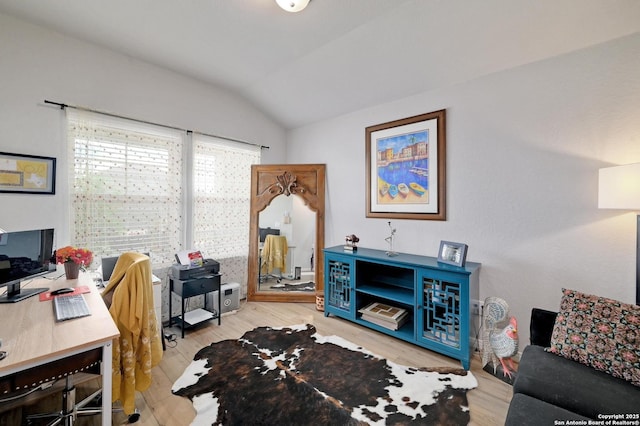10227 Azealia Way, Boerne, TX 78006 - office area with lofted ceiling and wood finished floors