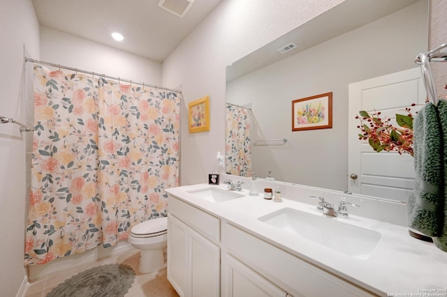 10227 Azealia Way, Boerne, TX 78006 - full bathroom with toilet, tile patterned floors, and double vanity