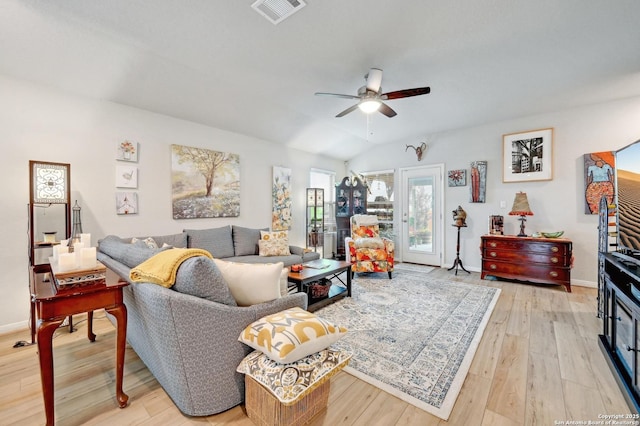 10227 Azealia Way, Boerne, TX 78006 - living room with a ceiling fan, light wood-style floors, and baseboards