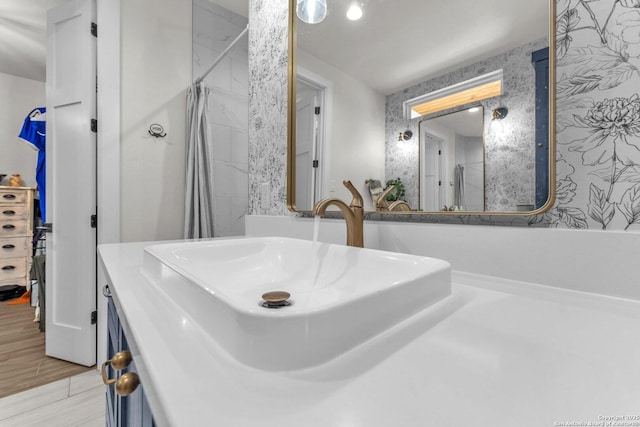 740 Sharp Spgs, Bulverde, TX 78163 - bathroom featuring vanity and curtained shower