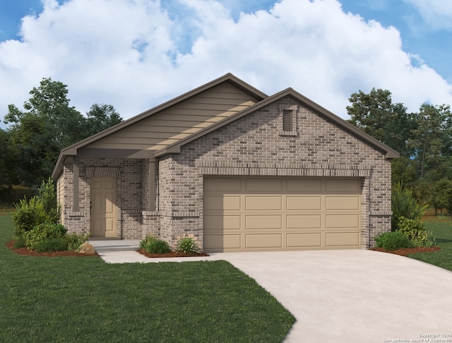 13730 Birch Xing, San Antonio, TX 78252 - ranch-style home featuring brick siding, driveway, a garage, and a front yard