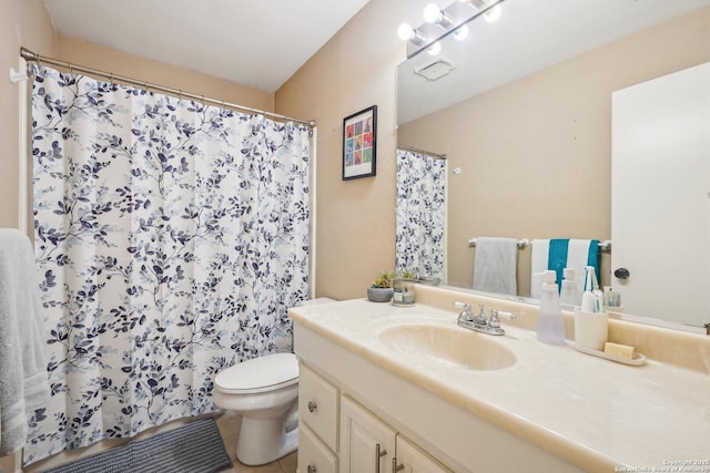 140 Should Bee, Ingram, TX 78025 - full bathroom featuring vanity, toilet, tile patterned floors, and a shower with shower curtain