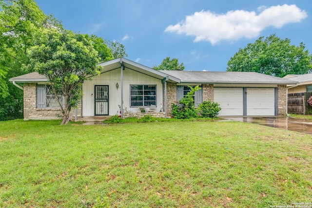 5118 Crusade Dr, San Antonio, TX 78218 - ranch-style home featuring stone siding, an attached garage, and driveway
