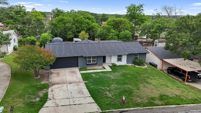 3115 Bluefield, San Antonio, TX 78230 - view of front of property with driveway, an attached garage, roof with shingles, and a front lawn