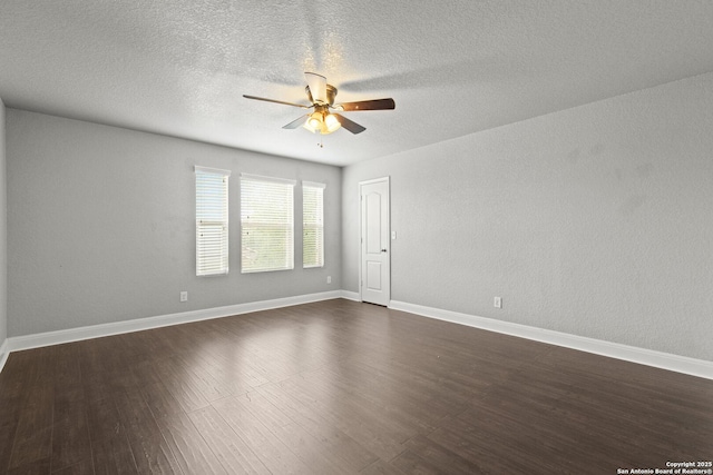 10307 Royal, San Antonio, TX 78245 - empty room featuring ceiling fan, a textured ceiling, dark wood-type flooring, and baseboards