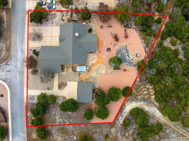 2001 Crown Rdg, Kerrville, TX 78028 - aerial view of property's location featuring property boundaries highlighted