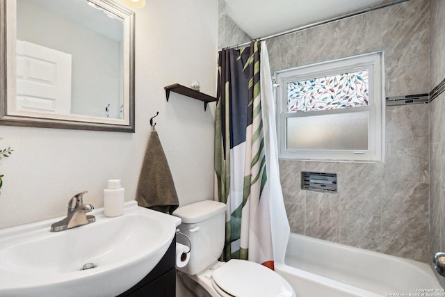 3003 Shady Spgs, San Antonio, TX 78230 - full bath featuring toilet, shower / tub combo with curtain, and vanity