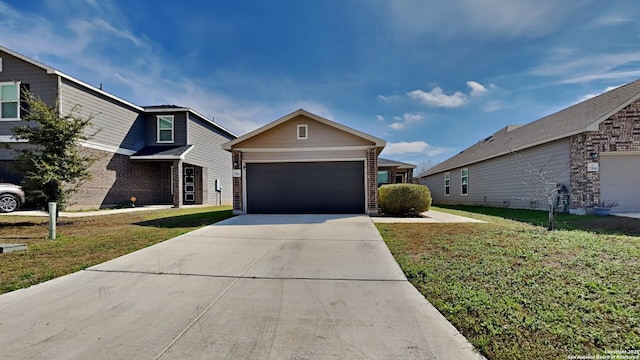 7918 Hanging, San Antonio, TX 78253 - view of front of house featuring brick siding, an attached garage, a front lawn, and concrete driveway