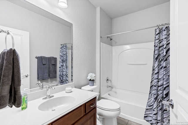4602 Fort Boggy, San Antonio, TX 78253 - bathroom featuring vanity, toilet, shower / bath combo, and tile patterned flooring