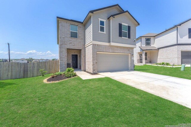 15836 Selene, San Antonio, TX 78245 - view of front of home with brick siding, an attached garage, and concrete driveway