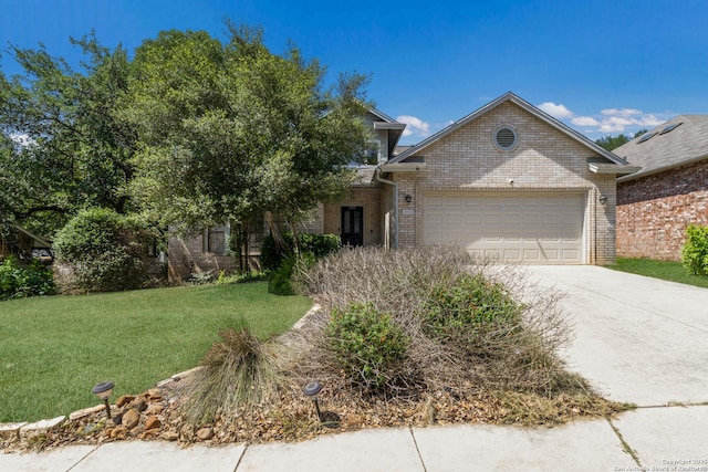 5919 Cedar Path, San Antonio, TX 78249 - view of front facade featuring brick siding, a garage, driveway, and a front yard
