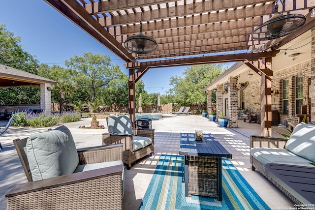515 County Road 3822, San Antonio, TX 78253 - view of patio with an outdoor hangout area, a pergola, and a fenced backyard