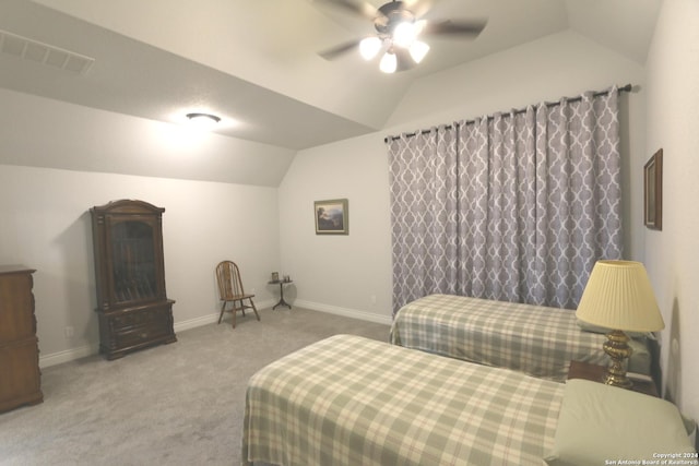2965 Grove Way, Seguin, TX 78155 - carpeted bedroom featuring lofted ceiling, baseboards, and ceiling fan