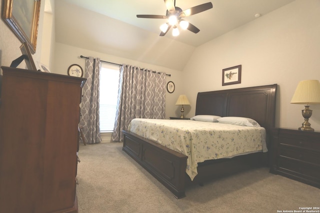 2965 Grove Way, Seguin, TX 78155 - bedroom with carpet, lofted ceiling, and a ceiling fan