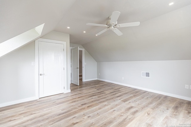 300 Carmel Creekside, Hutto, TX 78634 - bonus room with light wood-style flooring, vaulted ceiling, a ceiling fan, baseboards, and recessed lighting