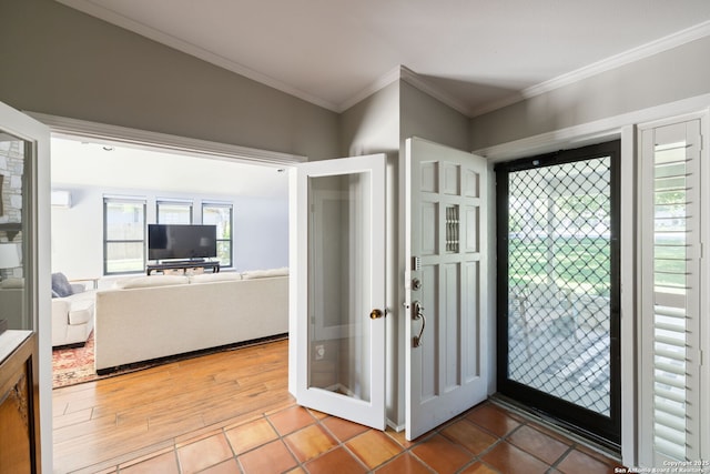 7214 N Vandiver, San Antonio, TX 78209 - entryway with ornamental molding and light tile patterned floors
