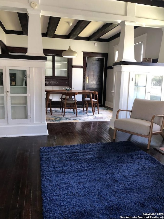 539 Wickes, San Antonio, TX 78210 - living area with hardwood / wood-style floors, beam ceiling, and baseboards
