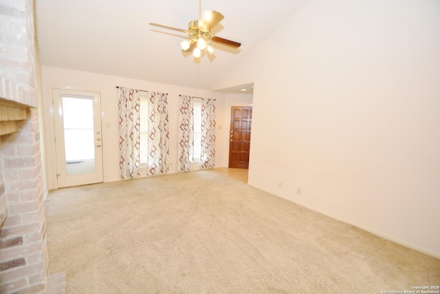 5759 Spring Watch, San Antonio, TX 78247 - empty room featuring carpet, a ceiling fan, lofted ceiling, and baseboards