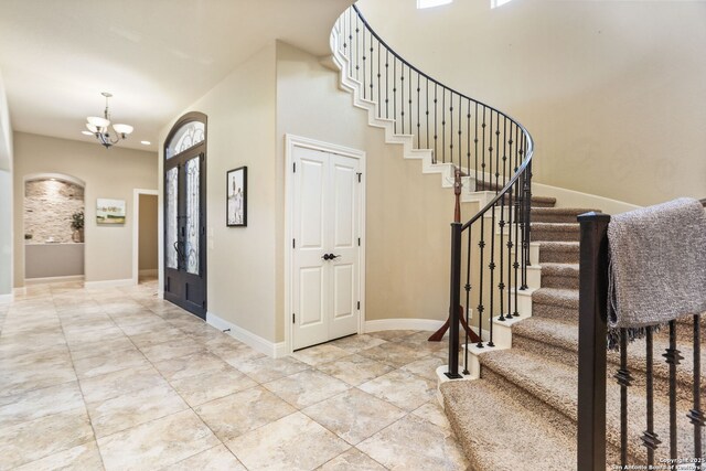 927 Scenic Stroll, San Antonio, TX 78260 - entrance foyer with stairway, a chandelier, baseboards, and recessed lighting