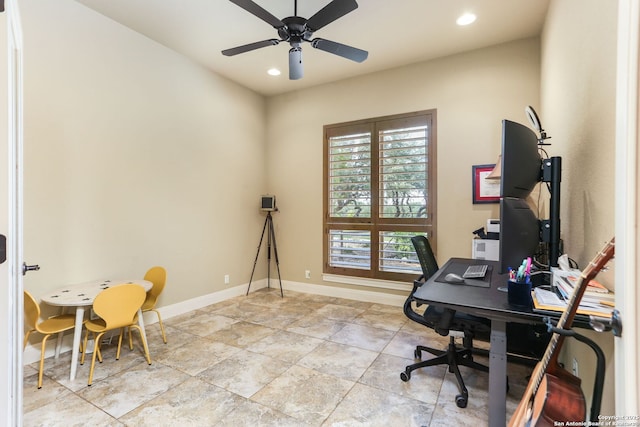 927 Scenic Stroll, San Antonio, TX 78260 - office space with ceiling fan, baseboards, and recessed lighting