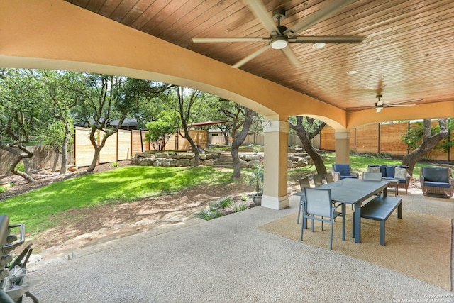 927 Scenic Stroll, San Antonio, TX 78260 - view of patio / terrace with a ceiling fan, a fenced backyard, and outdoor dining space