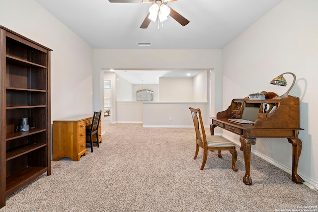1549 Cawdon, Bulverde, TX 78163 - home office featuring a ceiling fan and light carpet