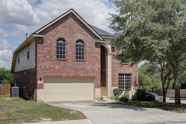 6139 Diego Ln, San Antonio, TX 78253 - traditional-style home featuring driveway, brick siding, an attached garage, and fence