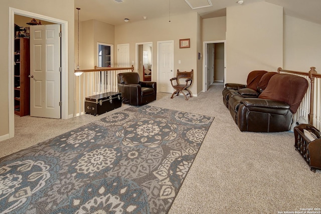 6139 Diego Ln, San Antonio, TX 78253 - living area featuring carpet, attic access, and baseboards