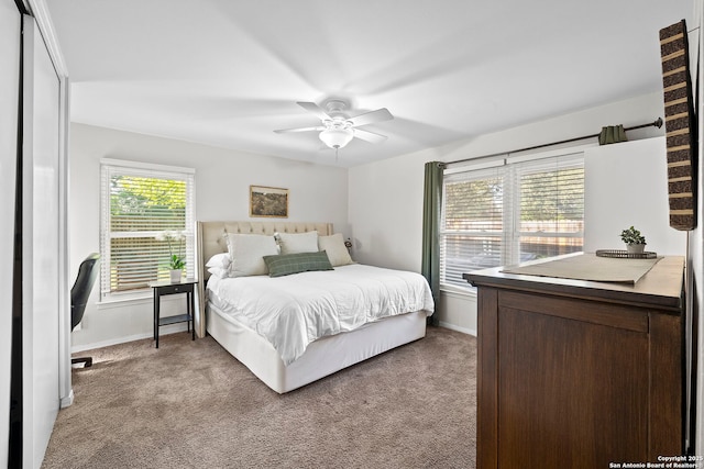 2827 Bent Bow, San Antonio, TX 78209 - bedroom with light carpet, baseboards, and ceiling fan
