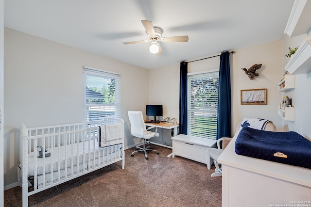 2827 Bent Bow, San Antonio, TX 78209 - carpeted bedroom featuring a desk, baseboards, and ceiling fan