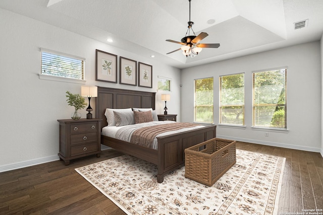 102 Arroyo, Boerne, TX 78006 - bedroom with dark wood-type flooring, multiple windows, baseboards, and recessed lighting