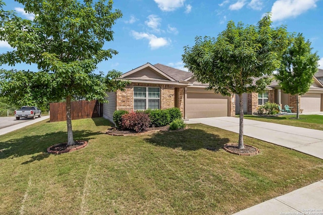 view of front of property featuring an attached garage, brick siding, and driveway